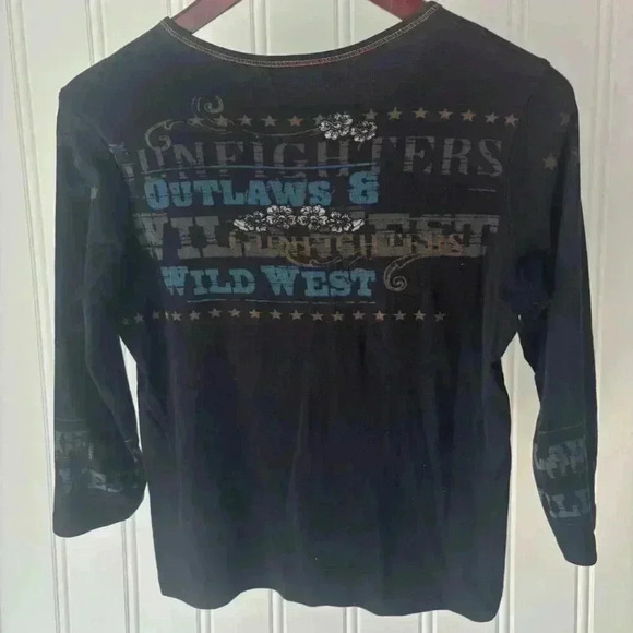Wildhorse Long Sleeve Tee Rhinestones Vintage Western Print Y2K GLAM GRUNGE - Picture 2 of 6